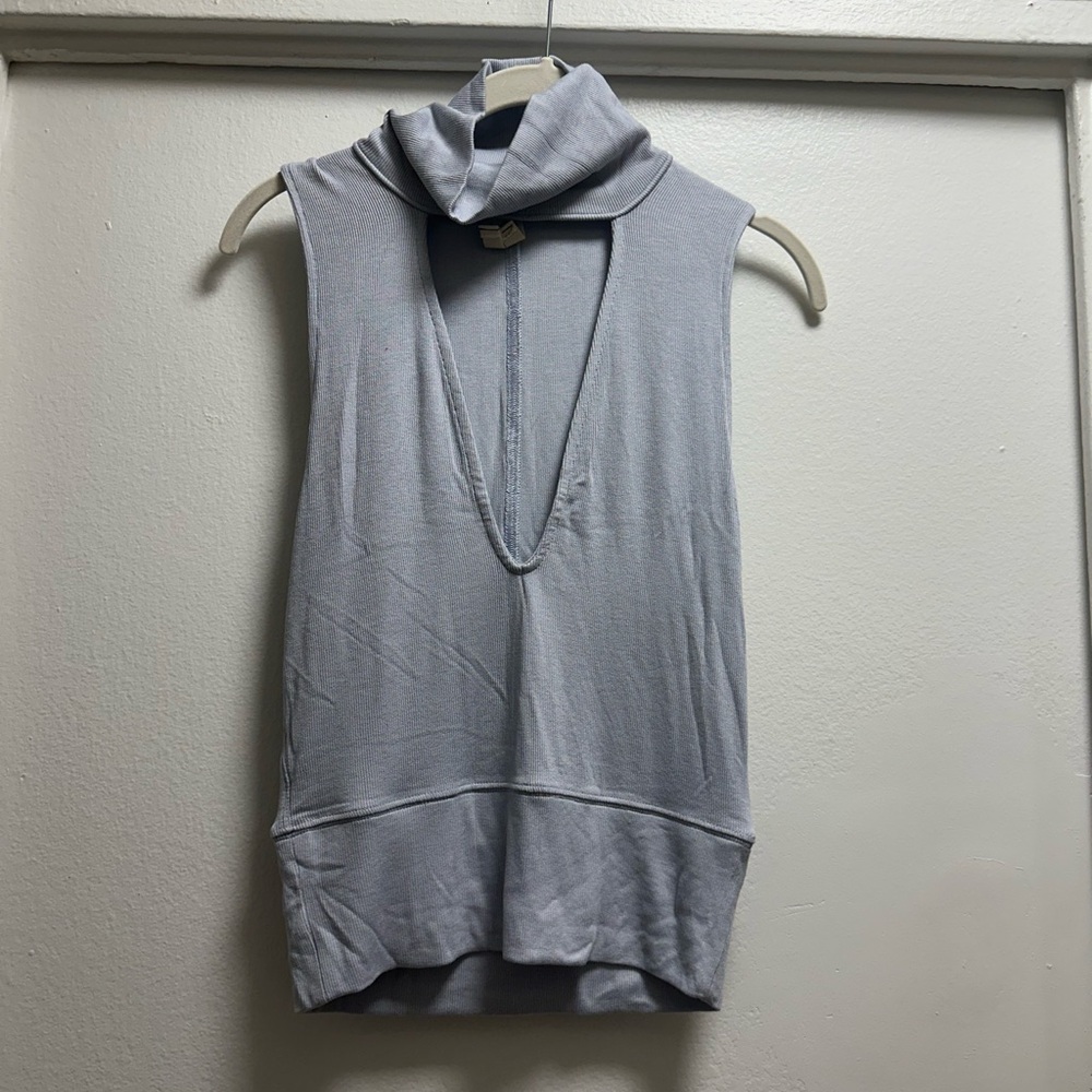 We The Free Cowl Neck Cut Out Tank in Light Grey, Size Small